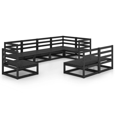 Set mobilier de gradina, 8 piese, negru, lemn masiv de pin foto
