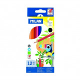 Set 12 Creioane Color MILAN, Corp din Lemn Hexagonal, 12 Culori Diferite, Set Creioane Colorate, Creioane Colorate, Creioane pentru Desen, Creioane Co