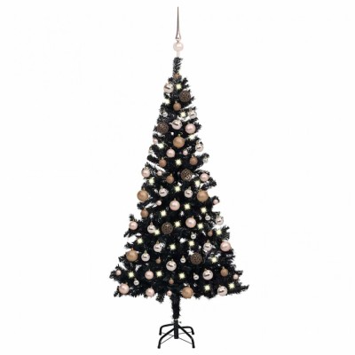 vidaXL Brad Crăciun pre-iluminat cu set globuri, negru, 120 cm, PVC 3077588 foto