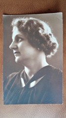 Fotografie tip Carte postala, profil femeie, 1937