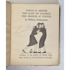VENUS and ADONIS / THE RAPE OF LUCRECE / THE PHOENIX and THE TURTLE by WILLIAM SHAKESPEARE , with engravings by ERIC GILL , 1935