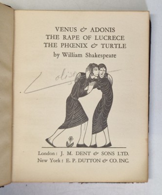 VENUS and ADONIS / THE RAPE OF LUCRECE / THE PHOENIX and THE TURTLE by WILLIAM SHAKESPEARE , with engravings by ERIC GILL , 1935 foto