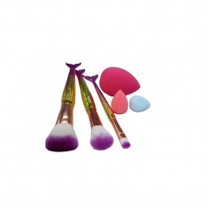 Set aplicatoare machiaj, Makeup, 3 pensule, 3 bureti