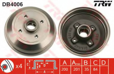 Tambur frana OPEL CORSA B (73, 78, 79) (1993 - 2002) TRW DB4006 foto