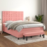Cumpara ieftin Pat box spring cu saltea, roz, 140x190 cm, catifea