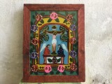 colectie / arta / religie - Icoana veche pictata pe sticla cu rama de lemn / Transilvania !