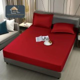 Cumpara ieftin Husa de Pat Impermeabila cu Elastic +2 Fete de Perna, 180x200cm, Visiniu - JOJ688