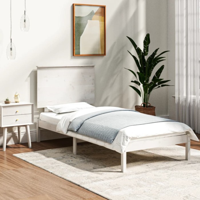 vidaXL Cadru de pat single, alb, 90x190 cm, lemn masiv 3104769