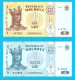 Moldova SET 2x (p#8+9) 1+5 Lei 2006 UNC 'Leonid Talmaci'; (ROG CITITI DETALIILE!)