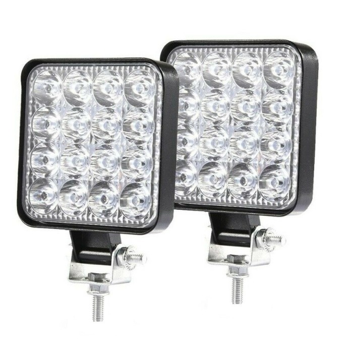 Комплект 2 прожектора Flexzon, LED, Бяла светлина 6500K, 48W, 8,5x8,5 см, 12/24V