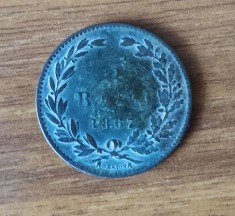 5 bani 1867, Romania, Heaton, cupru foto