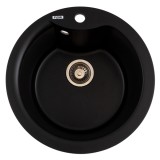 Chiuveta bucatarie din granit rotunda WAVE Flow, negru metalic, 485x210 mm