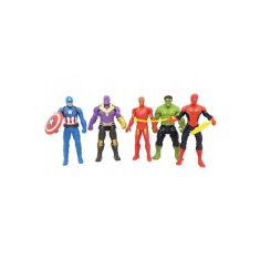 Set 5 figurine supereroi cu LED, Hulk, Spiderman, Iron, Captain America, Thanos, 16 cm