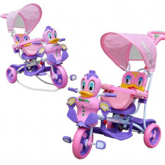 Tricicleta copii 2 in 1, balansoar cu efecte sonore, spatiu depozitare, Rata, roz foto
