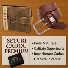 Set cadou barbati, Avangarde Limited Edition, Portofel Hunter + Curea Marco Lucci din Piele Naturala