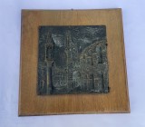 Detaliu COLOSEUM basorelief din BRONZ masiv fixat pe placa din lemn, Ornamentale