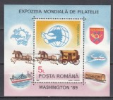 ROMANIA 1989 LP 1230 EXPOZITIA MONDIALA DE FILATELIE WASHINTON 89 COLITA MNH