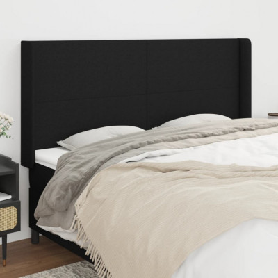 vidaXL Tăblie de pat cu aripioare, negru, 183x16x118/128 cm, textil foto