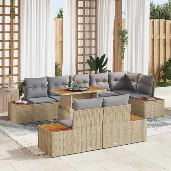 vidaXL Set de masă pentru grădină 9 pcs Bej și gri 100 x 55 x 73 cm 3350082