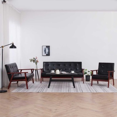 Set canapea, 3 piese., negru, piele artificială foto