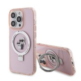 Husa pentru iPhone 15 Pro Max - Karl Lagerfeld Hardcase Ring Stand MagSafe (KLHMP15XHMRSKCP) - Pink Karl&amp;Choupette