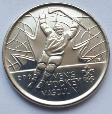Monedă 25 cents 2009 Canada, Men&amp;#039;s Ice Hockey, unc, km#1063 foto