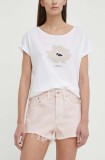 Levi&#039;s pantaloni scurti jeans femei, culoarea roz, neted, high waist