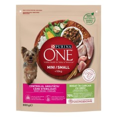 Hrana uscata caini, Purina One Mini, punga 800 g, talie mica, adult, carne de curcan si orez