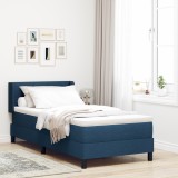 vidaXL Pat tapițat cu saltea, albastru &ndash; 90 x 200 cm, țesătură