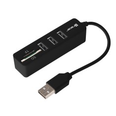 Cititor de card de memorie UGO Maipo HU200 3 port+ card reader USB 2.0 480Mb/s Negru