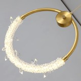 Cumpara ieftin Lustra LED suspendata cu telecomanda, inel cu diamante, 35W, lumina neutra 4000K, diametru 30cm, culoare corp auriu, inaltime reglabila 1M