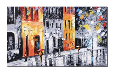 Tablou pictat manual, O seara magica prin orasul vechi, 100x60cm ulei pe panza in cutit, efect 3D, Spectaculos foto