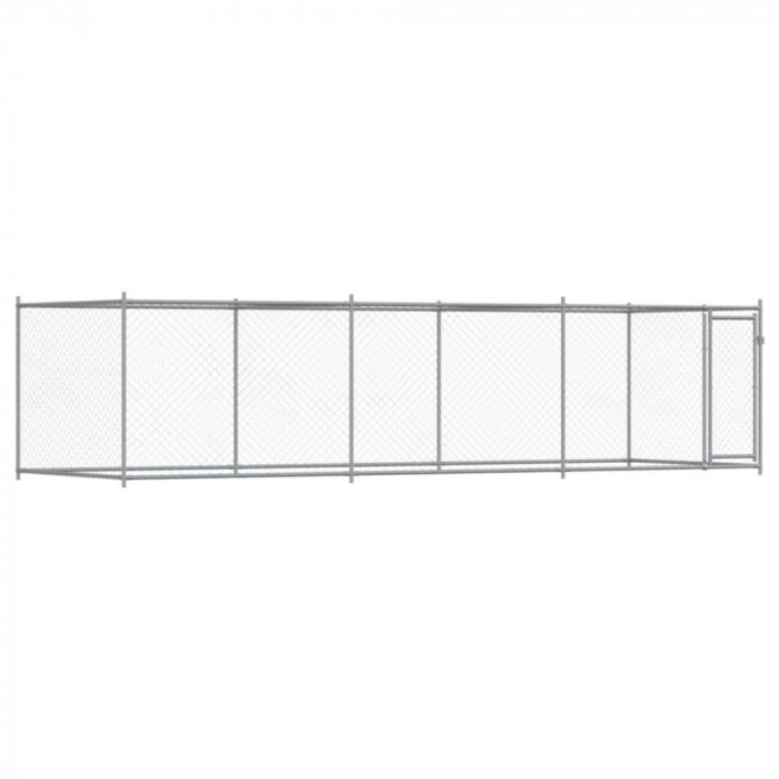 Cusca pentru caini cu usa, gri, 6x2x1,5 m, otel galvanizat