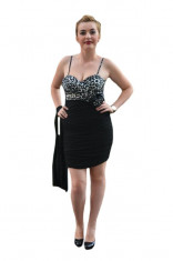 Rochie de seara scurta, tinereasca, cu bust animal-print negru si gri foto