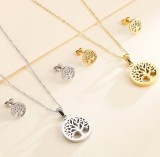 Set Copacul Vieții cu Lănțișor și Cercei &ndash; Disponibil &icirc;n Varianta Aurie sau