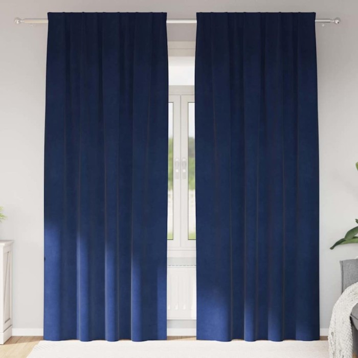 Draperii opace cu bandă, 2 buc., albastru &icirc;nchis, catifea