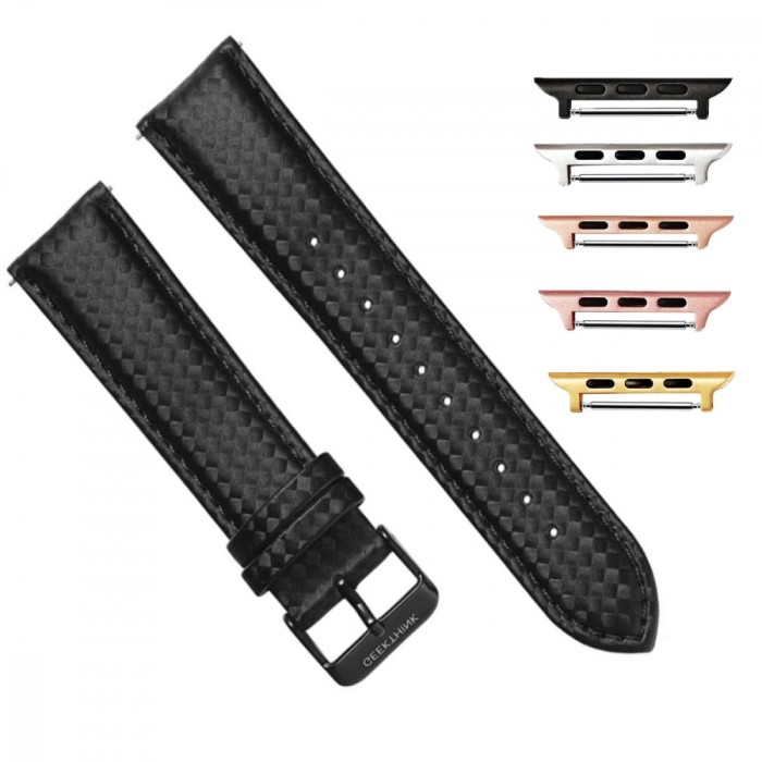Curea piele, compatibila Apple Watch 9|8|7|6|5|4|3|2|1 Series, 41mm|40mm|38mm, telescoape QR, 20mm, Negru Lucios