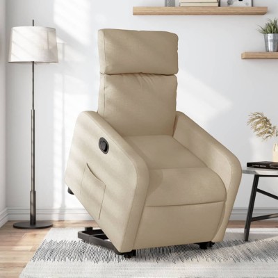 vidaXL Fotoliu rabatabil cu ridicare pe verticală, crem, textil 3206707 foto