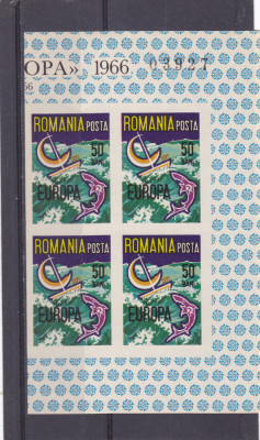 EXIL ROMANIA-SPANIA 1966 EUROPA CEPT,IN BLOC DE 4,NEDANTELAT,NEUZAT MNH. foto