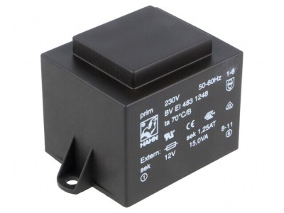 Transformator &amp;Icirc;ncapsulat 15VA 230V 12V 1,25A PCB foto