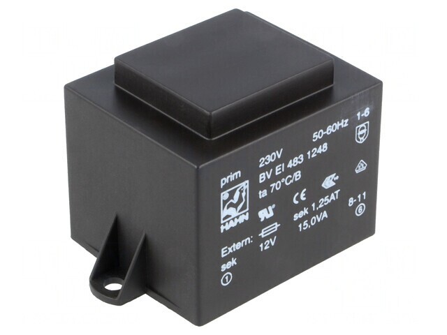Transformator &Icirc;ncapsulat 15VA 230V 12V 1,25A PCB
