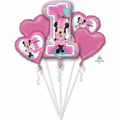 Buchet Baloane Minnie Mouse 1st birthday, Radar 34379, set 5 bucati foto