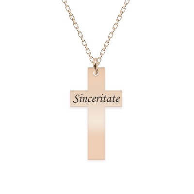 Faith - Colier argint 925 placat cu aur Roz personalizat cu text - cruce foto