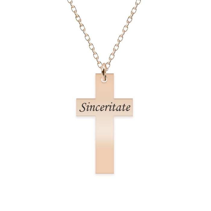 Faith - Colier argint 925 placat cu aur Roz personalizat cu text - cruce