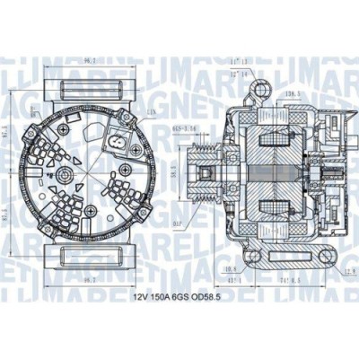 Alternator Citroen: Jumper; Ford: Tourneo Custom (F3), Transit; Peugeot: Boxer, 2.2 HDi, 2.2 TDCI, fulie 59mm, MAGNETI MARELLI foto