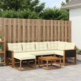 Cumpara ieftin Set de canapele de exterior 7 buc. 6-Locuri Natural si Crem