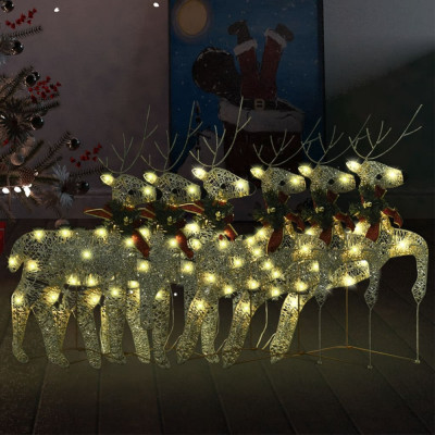 vidaXL Reni de Crăciun, 6 buc., auriu, 120 LED-uri foto