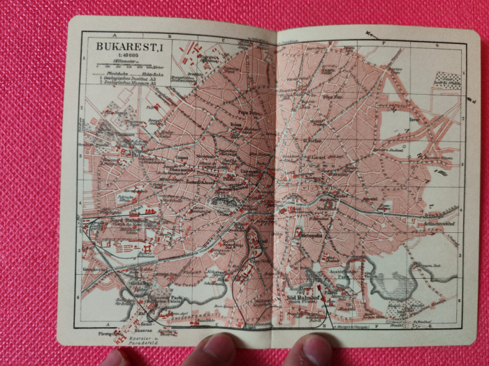 Harta germana a orasului Bucuresti Bukarest, dim.19,7x15,1 cm, aprox. 1900