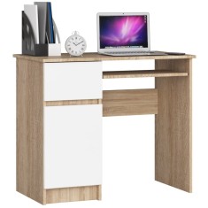 Birou computer PIKSEL, cu sertar, dulap si raft pentru tastatura, stanga, 90x50x77 cm, stejar sonoma si alb Household NewTrend