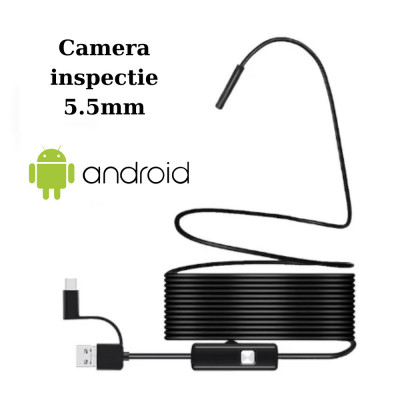 Camera endoscop HD boroscop 5.5mm smartphone android laptop pc IP67 5 metri foto